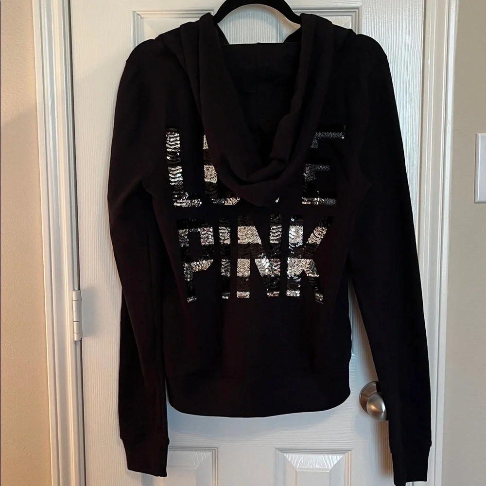 NWT PINK Victoria’s Secret Rare Sequin Zip Up Hoodie - Picture 3 of 11